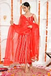 Buy_Bannhi_Red Georgette Lurex Hand Embroidery Stripe Scoop Neck Kurta Pant Set _at_Aza_Fashions