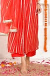 Buy_Bannhi_Red Georgette Lurex Hand Embroidery Stripe Scoop Neck Kurta Pant Set _Online_at_Aza_Fashions