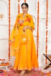 Buy_Bannhi_Yellow Cotton Silk Embroidery Gota V Work Anarkali With Hand Painted Dupatta _at_Aza_Fashions