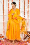 Bannhi_Yellow Cotton Silk Embroidery Gota V Work Anarkali With Hand Painted Dupatta _Online_at_Aza_Fashions