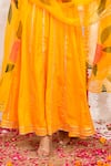 Buy_Bannhi_Yellow Cotton Silk Embroidery Gota V Work Anarkali With Hand Painted Dupatta _Online_at_Aza_Fashions