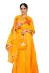 Shop_Bannhi_Yellow Cotton Silk Embroidery Gota V Work Anarkali With Hand Painted Dupatta _Online_at_Aza_Fashions