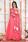 Buy_Bannhi_Pink Georgette Hand Painted Dupatta Floral Scoop Neck Plain Anarkali With _at_Aza_Fashions