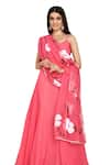 Bannhi_Pink Georgette Hand Painted Dupatta Floral Scoop Neck Plain Anarkali With _Online_at_Aza_Fashions