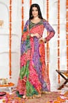 Buy_Bannhi_Multi Color Chiffon Print Bandhani Scoop Neck Rajasthani Anarkali With Dupatta _at_Aza_Fashions