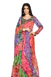 Bannhi_Multi Color Chiffon Print Bandhani Scoop Neck Rajasthani Anarkali With Dupatta _Online_at_Aza_Fashions