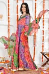 Shop_Bannhi_Multi Color Chiffon Print Bandhani Scoop Neck Rajasthani Anarkali With Dupatta _Online_at_Aza_Fashions