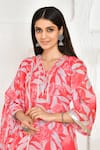 Buy_Bannhi_Pink Chanderi Print Flower Blossom V Neck Kurta Palazzo Set _Online_at_Aza_Fashions