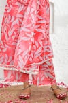 Bannhi_Pink Chanderi Print Flower Blossom V Neck Kurta Palazzo Set _at_Aza_Fashions