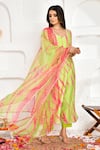 Buy_Bannhi_Green Chanderi Print Shibori Sweetheart Neck Kurta Palazzo Set _at_Aza_Fashions