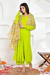 Buy_Bannhi_Green Cotton Printed Dupatta Floral V Neck Anarkali And Palazzo Set With _at_Aza_Fashions