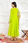 Shop_Bannhi_Green Cotton Printed Dupatta Floral V Neck Anarkali And Palazzo Set With _at_Aza_Fashions