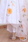 Shop_Bannhi_White Taffeta Silk Hand Painted Dupatta Floral Round Neck With Anarkali Set _Online_at_Aza_Fashions