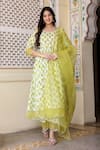 Buy_Bannhi_Ivory Cotton Hand Block Print Floral Round Neck Anarkali Pant Set 