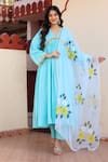 Buy_Bannhi_Blue Cotton Hand Painted Dupatta Placement Embroidered Anarkali Palazzo Set _at_Aza_Fashions