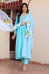 Buy_Bannhi_Blue Cotton Hand Painted Dupatta Placement Embroidered Anarkali Palazzo Set _Online_at_Aza_Fashions