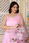 Buy_Bannhi_Pink Satin Silk Hand Painted Floral Scoop Neck Solid Anarkali With Dupatta _Online_at_Aza_Fashions