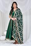 Buy_Bannhi_Green Taffeta Silk Embellished Gota V Neck Stripe Anarkali With Dupatta _at_Aza_Fashions