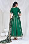 Shop_Bannhi_Green Taffeta Silk Embellished Gota V Neck Stripe Anarkali With Dupatta _at_Aza_Fashions