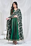 Bannhi_Green Taffeta Silk Embellished Gota V Neck Stripe Anarkali With Dupatta _Online_at_Aza_Fashions