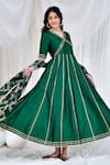 Shop_Bannhi_Green Taffeta Silk Embellished Gota V Neck Stripe Anarkali With Dupatta _Online_at_Aza_Fashions