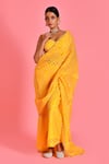 Buy_Bannhi_Yellow Chanderi Embellished Bandhani V Neck Pattern Palazzo Saree With Blouse _at_Aza_Fashions