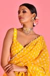 Bannhi_Yellow Chanderi Embellished Bandhani V Neck Pattern Palazzo Saree With Blouse _Online_at_Aza_Fashions