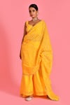 Buy_Bannhi_Yellow Chanderi Embellished Bandhani V Neck Pattern Palazzo Saree With Blouse _Online_at_Aza_Fashions