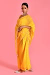 Shop_Bannhi_Yellow Chanderi Embellished Bandhani V Neck Pattern Palazzo Saree With Blouse _Online_at_Aza_Fashions