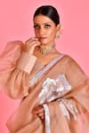 Buy_Bannhi_Beige Organza Hand Painted Floral Sweetheart Neck Palazzo Saree With Blouse _Online_at_Aza_Fashions