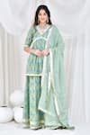 Buy_Bannhi_Green Cotton Printed Floral V Neck Hand Block Kurta Skirt Set _at_Aza_Fashions