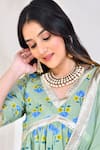 Bannhi_Green Cotton Printed Floral V Neck Hand Block Kurta Skirt Set _Online_at_Aza_Fashions