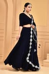 Bannhi_Blue Velvet Embellished Gota Lehenga Set With Scallop Border Embroidered Dupatta _Online_at_Aza_Fashions