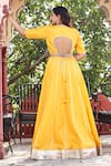 Shop_Bannhi_Yellow Cotton Silk Embellished Gota V Neck Stripe Lehenga Set _at_Aza_Fashions