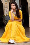 Buy_Bannhi_Yellow Cotton Silk Embellished Gota V Neck Stripe Lehenga Set _Online_at_Aza_Fashions