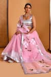 Bannhi_Pink Organza Embellished Gota Square Neck Border Lehenga Set _Online_at_Aza_Fashions