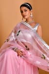 Shop_Bannhi_Pink Organza Embellished Gota Square Neck Border Lehenga Set _Online_at_Aza_Fashions