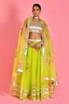 Buy_Bannhi_Green Cotton Hand Painted Floral Square Neck Lehenga Set _at_Aza_Fashions