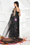 Shop_Bannhi_Black Organza Hand Painted Lotus Saree _at_Aza_Fashions