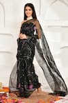 Buy_Bannhi_Black Organza Hand Painted Lotus Saree _Online_at_Aza_Fashions