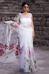 Buy_Bannhi_White Silk Organza Hand Painted Floral Creeper Saree _at_Aza_Fashions