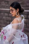 Buy_Bannhi_White Silk Organza Hand Painted Floral Creeper Saree _Online_at_Aza_Fashions