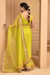 Shop_Bannhi_Green Organza Embellished Gota V Neck Border Saree With Blouse _at_Aza_Fashions