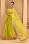 Buy_Bannhi_Green Organza Embellished Gota V Neck Border Saree With Blouse _Online_at_Aza_Fashions