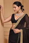 Bannhi_Black Georgette Embroidery Zardozi V Neck Border Saree With Blouse _Online_at_Aza_Fashions