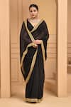 Buy_Bannhi_Black Georgette Embroidery Zardozi V Neck Border Saree With Blouse _Online_at_Aza_Fashions