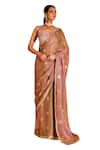 Bannhi_Pink Tissue Organza Embellished Sequin V Neck Floral Saree With Blouse _Online_at_Aza_Fashions