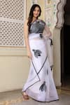 Buy_Bannhi_White Organza Hand Painted Insect Saree _at_Aza_Fashions