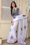 Shop_Bannhi_White Organza Hand Painted Insect Saree _Online_at_Aza_Fashions