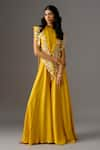 Buy_Vanshika Agarwal Label_Yellow Bamberg Silk Embroidery Thread Jumpsuit Round Mustard With Overlay _at_Aza_Fashions